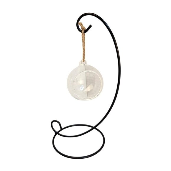 Hanging Glass Ball With Black Metal Stand For Succulents , Air Plants, Tea Light - Picture 7 of 10
